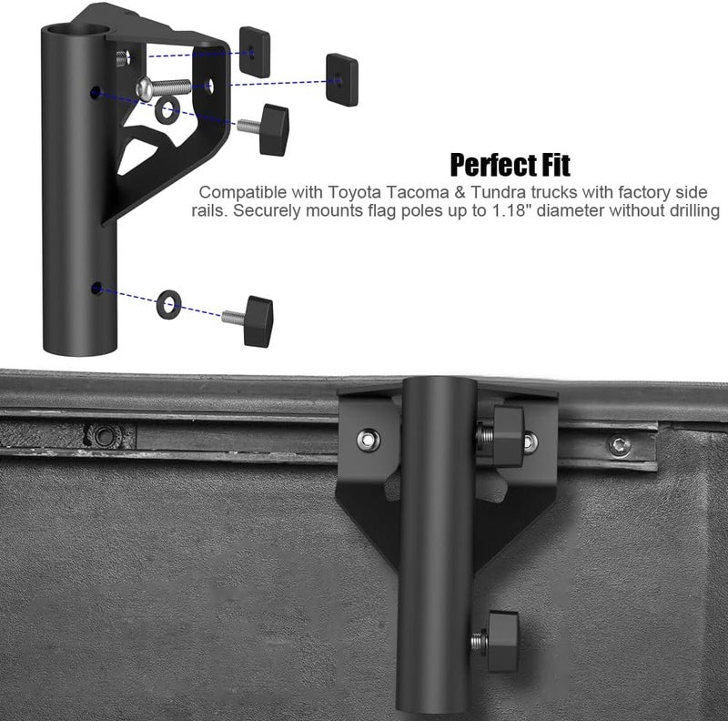 Moker Truck Bed Rail Flag Pole Holder Mount for Toyota Tacoma/Tundra Flag Pole Mounting System，Low-Profile Design Sits Flush with Bed Rails - Image 2